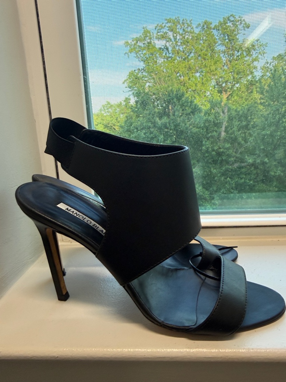 Manolo Blahnik Black Open-Toe Stiletto Sandals